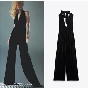 Elegant Black Velvet Halter Jumpsuit